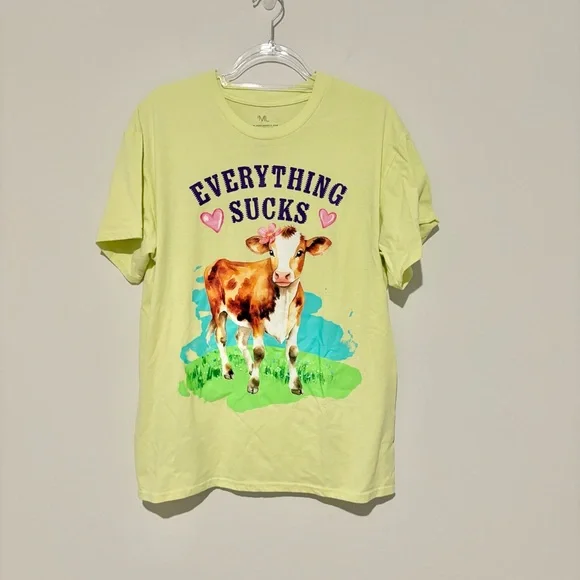 Isaac morris Cow Everything Sucks Graphic Tee green size Large - Picture 1 of 3